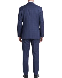 Sartoria Mazara Mens Navy Blue Plaid Classic Fit Wool Blend 2 Piece Suit