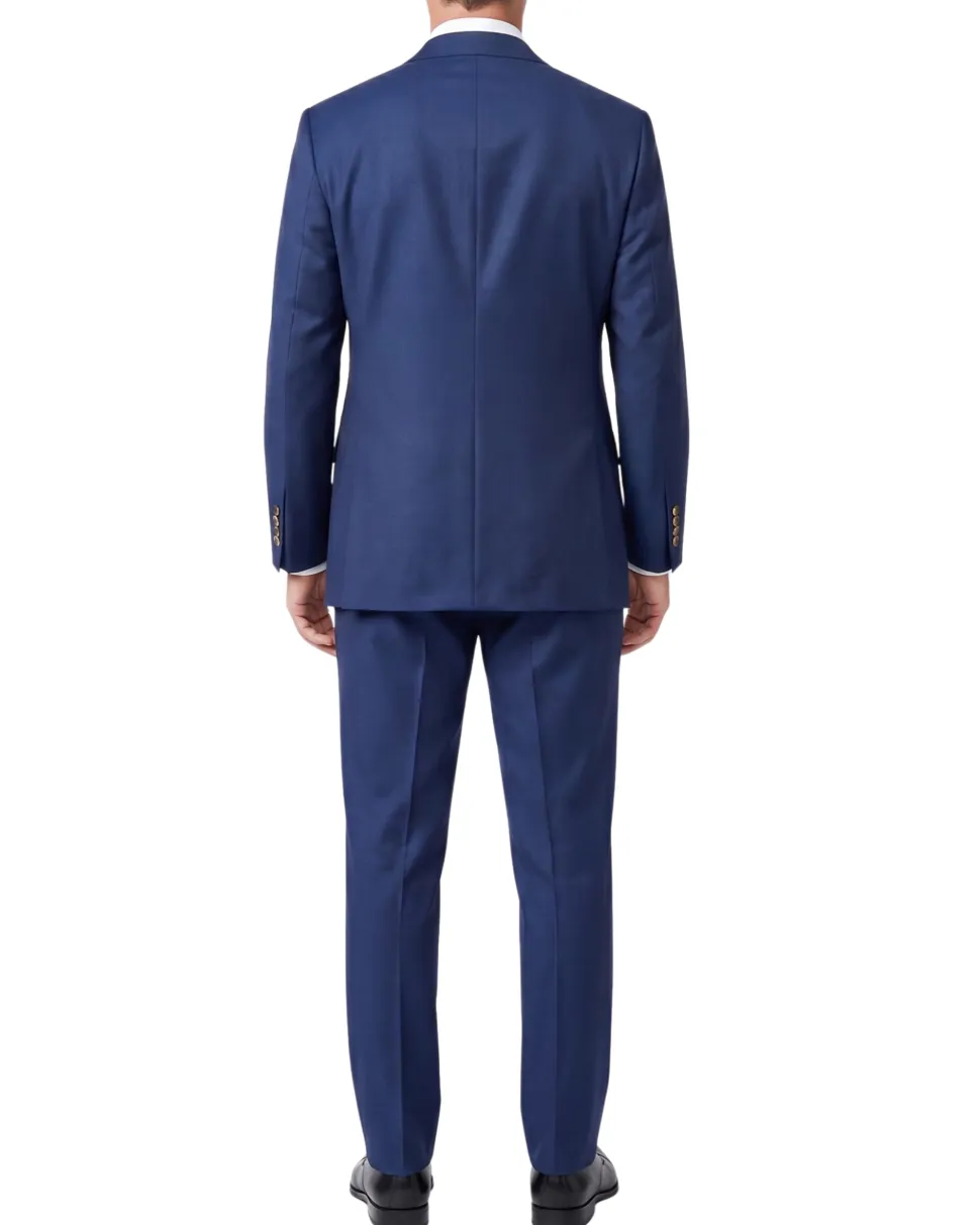 Sartoria Mazara Mens Navy Classic Fit Peak Lapel Wool 2-Button Suit