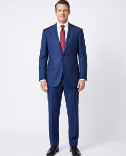 Sartoria Mazara Mens Navy Classic Fit Peak Lapel Wool 2-Button Suit