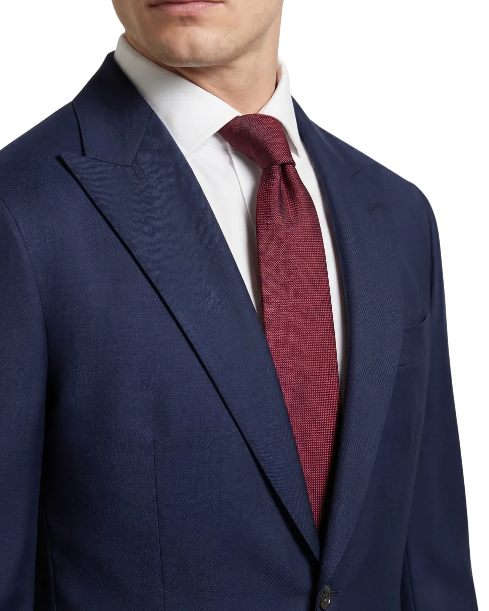 Sartoria Mazara Mens Navy Classic Fit Peak Lapel Wool 2-Button Suit