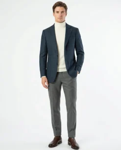 Sartoria Mazara Mens Slim Fit Blue With Green Check Two Button Stretch Blazer Sportcoat
