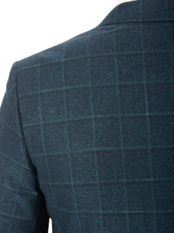 Sartoria Mazara Mens Slim Fit Blue With Green Check Two Button Stretch Blazer Sportcoat