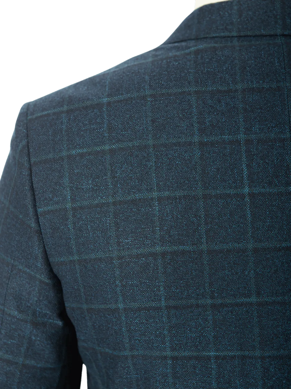 Sartoria Mazara Mens Slim Fit Blue With Green Check Two Button Stretch Blazer Sportcoat