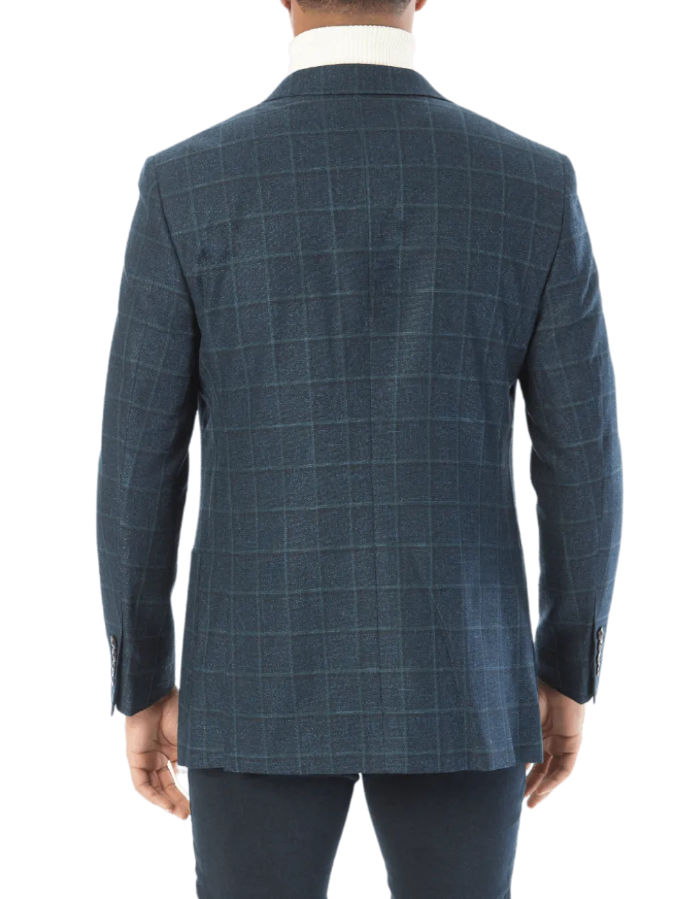 Sartoria Mazara Mens Slim Fit Blue With Green Check Two Button Stretch Blazer Sportcoat