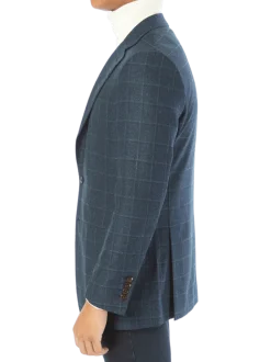 Sartoria Mazara Mens Slim Fit Blue With Green Check Two Button Stretch Blazer Sportcoat
