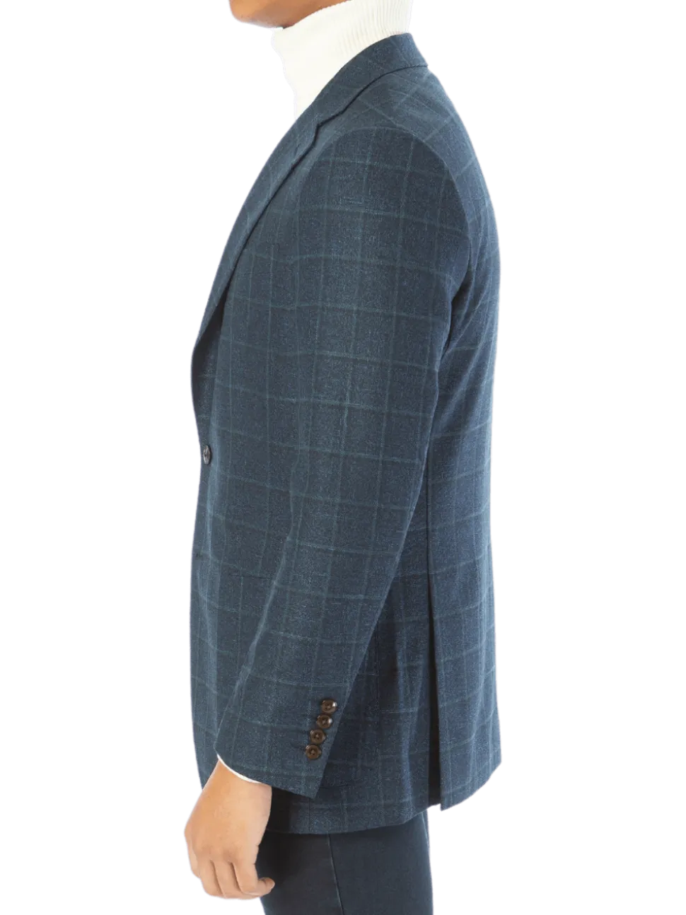 Sartoria Mazara Mens Slim Fit Blue With Green Check Two Button Stretch Blazer Sportcoat