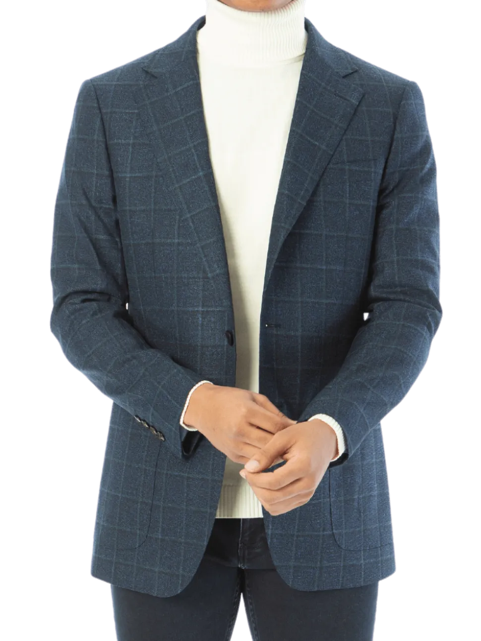 Sartoria Mazara Mens Slim Fit Blue With Green Check Two Button Stretch Blazer Sportcoat