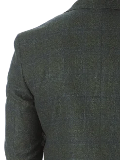 Sartoria Mazara Mens Slim Fit Green With Blue Check Two Button Stretch Blazer Sportcoat