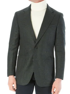 Sartoria Mazara Mens Slim Fit Green With Blue Check Two Button Stretch Blazer Sportcoat