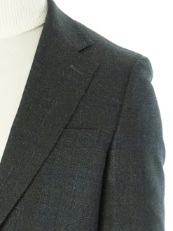 Sartoria Mazara Mens Slim Fit Green With Blue Check Two Button Stretch Blazer Sportcoat