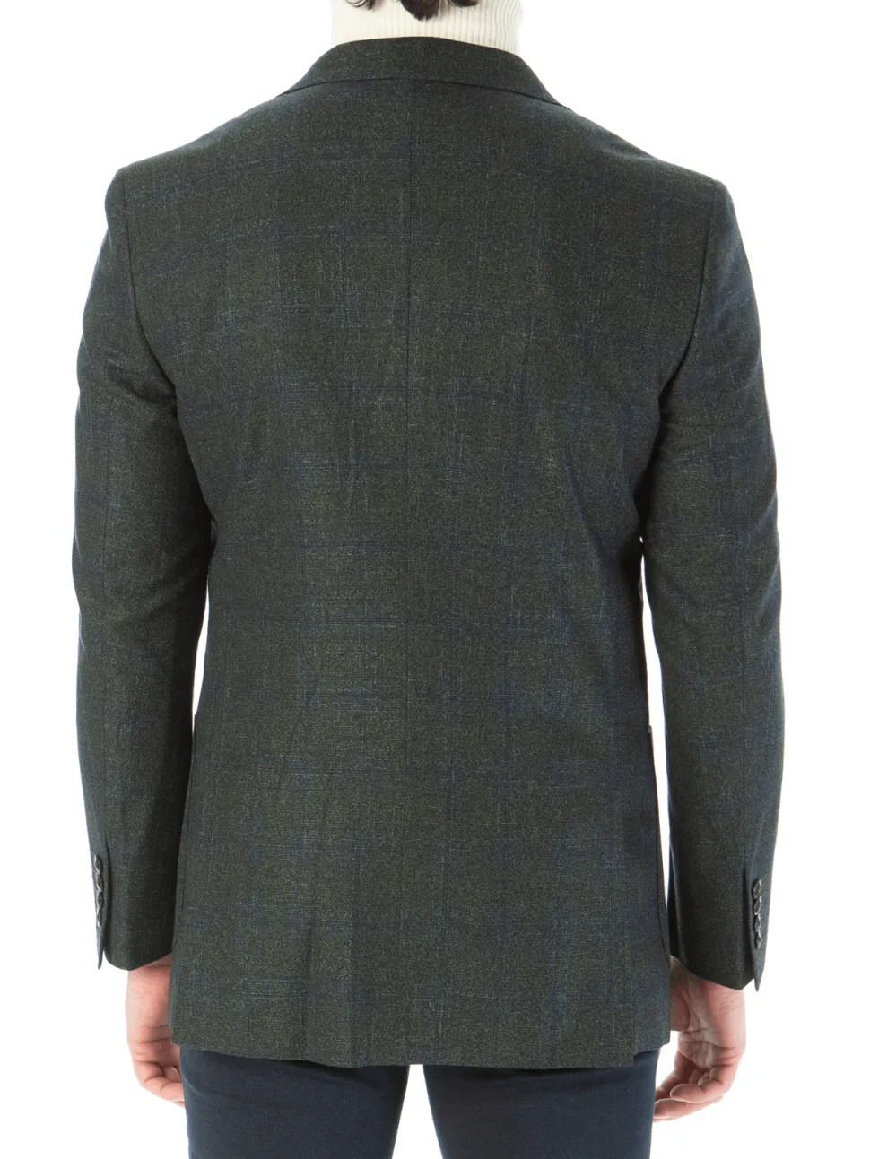 Sartoria Mazara Mens Slim Fit Green With Blue Check Two Button Stretch Blazer Sportcoat