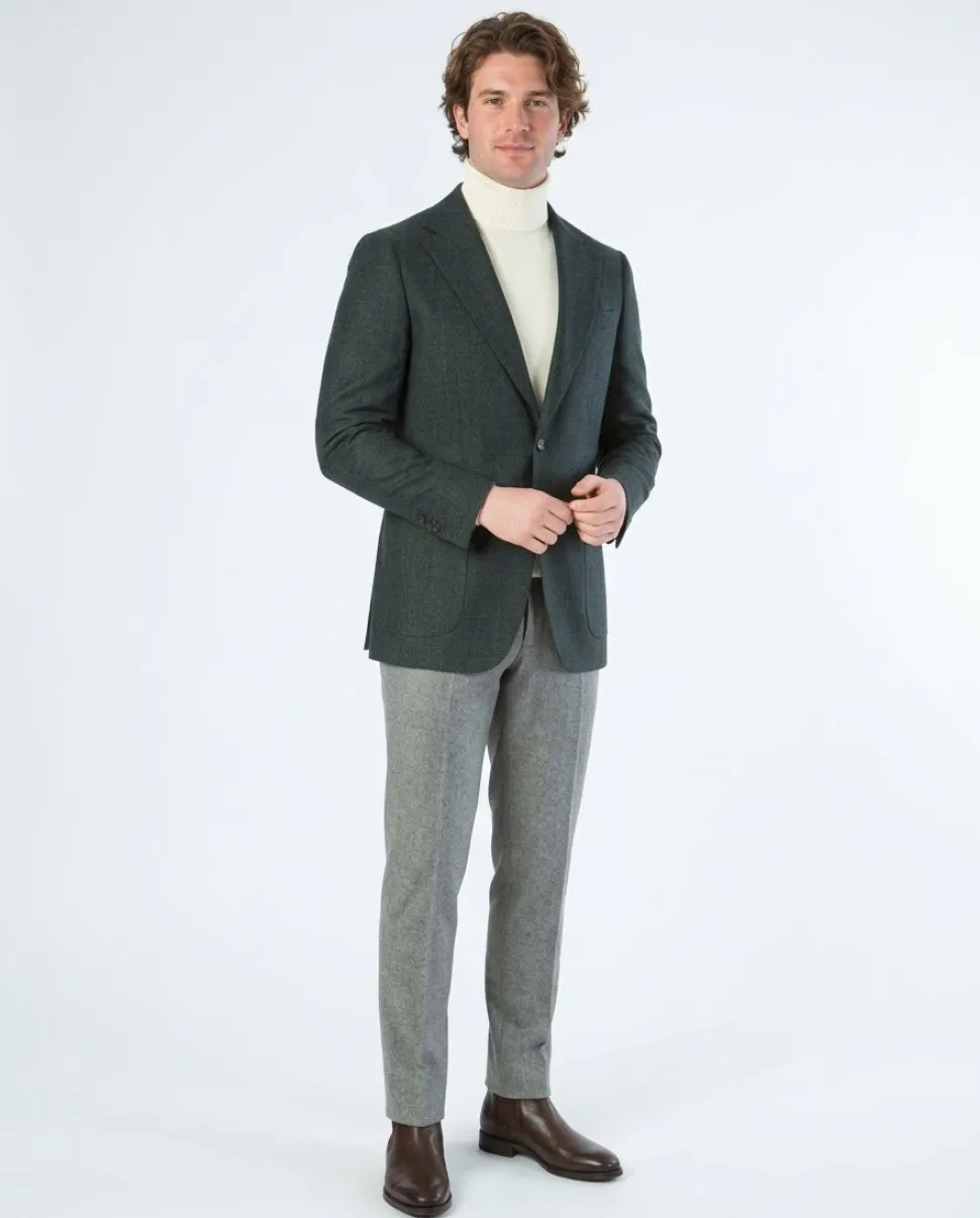 Sartoria Mazara Mens Slim Fit Green With Blue Check Two Button Stretch Blazer Sportcoat