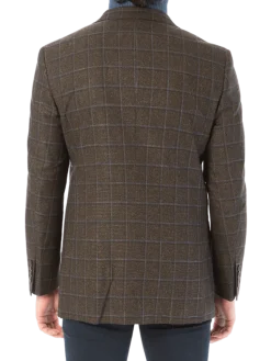 Sartoria Mazara Mens Slim Fit Brown With Blue Check Two Button Stretch Blazer Sportcoat