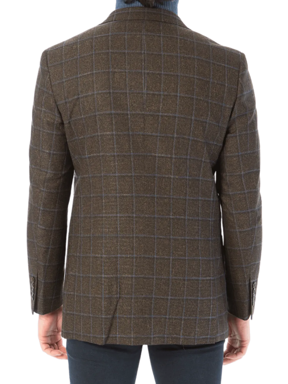 Sartoria Mazara Mens Slim Fit Brown With Blue Check Two Button Stretch Blazer Sportcoat