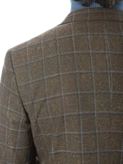 Sartoria Mazara Mens Slim Fit Brown With Blue Check Two Button Stretch Blazer Sportcoat