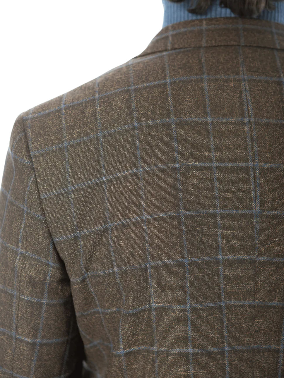 Sartoria Mazara Mens Slim Fit Brown With Blue Check Two Button Stretch Blazer Sportcoat