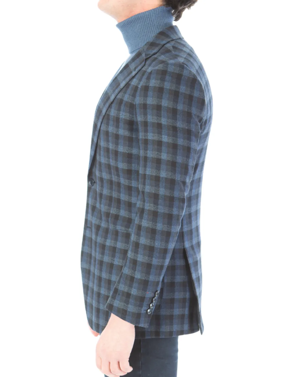 Sartoria Mazara Mens Slim Fit Black & Blue Check 100% Wool Blazer Sportcoat