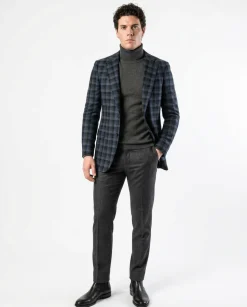Sartoria Mazara Mens Slim Fit Black & Blue Check 100% Wool Blazer Sportcoat