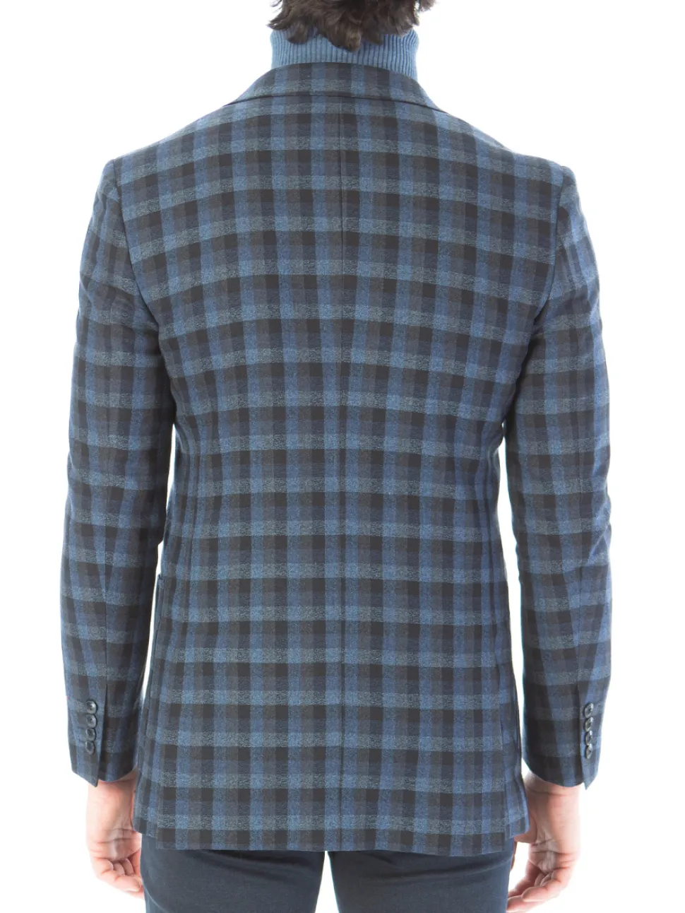 Sartoria Mazara Mens Slim Fit Black & Blue Check 100% Wool Blazer Sportcoat