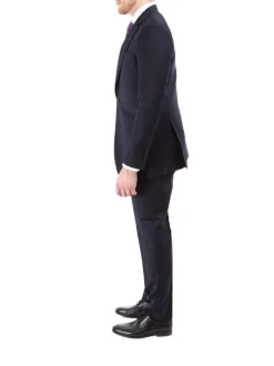 Sartoria Mazara Mens Slim Fit Solid Navy Blue Wool Cashmere 2 Piece Suit
