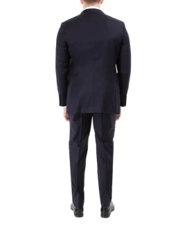 Sartoria Mazara Mens Slim Fit Solid Navy Blue Wool Cashmere 2 Piece Suit