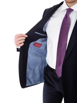 Sartoria Mazara Mens Slim Fit Solid Navy Blue Wool Cashmere 2 Piece Suit