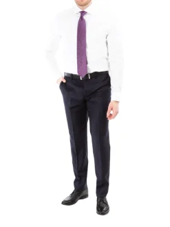 Sartoria Mazara Mens Slim Fit Solid Navy Blue Wool Cashmere 2 Piece Suit