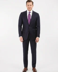Sartoria Mazara Mens Slim Fit Solid Navy Blue Wool Cashmere 2 Piece Suit