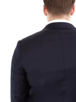 Sartoria Mazara Mens Slim Fit Solid Navy Blue Wool Cashmere 2 Piece Suit