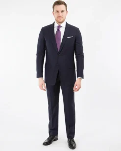 Sartoria Mazara Mens Slim Fit Navy Blue Mini Check 100% Wool 2 Piece Suit