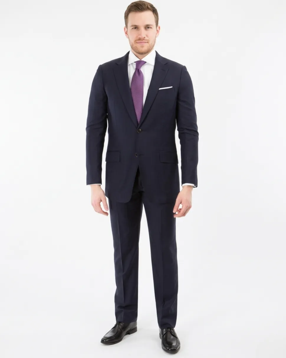 Sartoria Mazara Mens Slim Fit Navy Blue Mini Check 100% Wool 2 Piece Suit