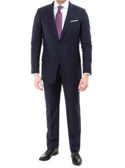 Sartoria Mazara Mens Slim Fit Navy Blue Mini Check 100% Wool 2 Piece Suit