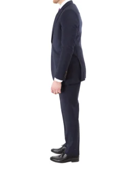 Sartoria Mazara Mens Slim Fit Navy Blue Mini Check 100% Wool 2 Piece Suit