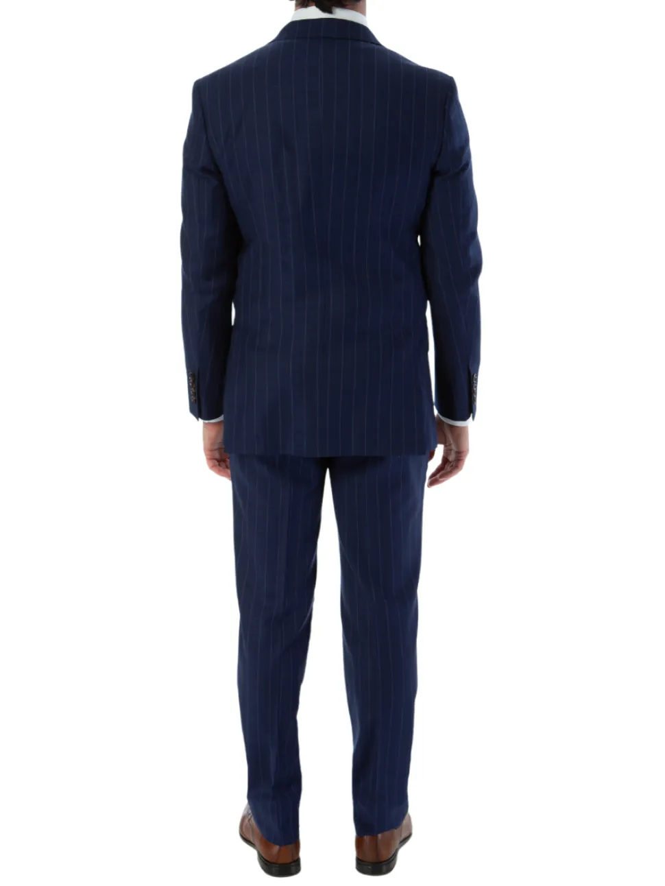 Sartoria Mazara Mens Slim Fit Blue Striped 100% Wool Suit With Peak Lapels