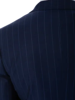 Sartoria Mazara Mens Slim Fit Blue Striped 100% Wool Suit With Peak Lapels