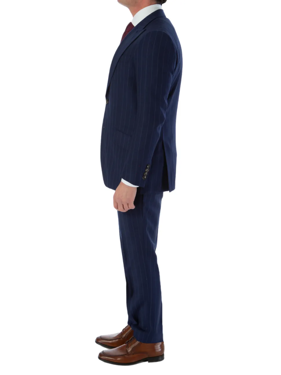 Sartoria Mazara Mens Slim Fit Blue Striped 100% Wool Suit With Peak Lapels