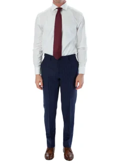 Sartoria Mazara Mens Slim Fit Blue Striped 100% Wool Suit With Peak Lapels