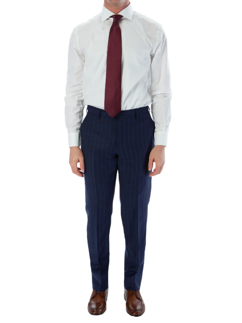 Sartoria Mazara Mens Slim Fit Blue Striped 100% Wool Suit With Peak Lapels