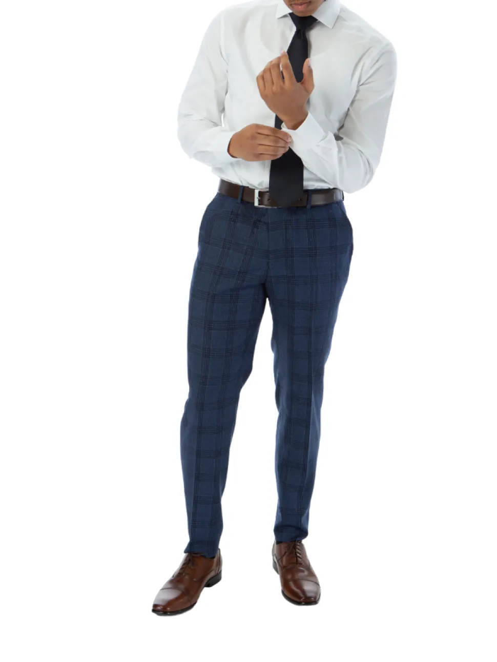 Sartoria Mazara Mens Slim Fit Navy Blue With Burgundy Check 100% Wool Suit With Peak Lapels