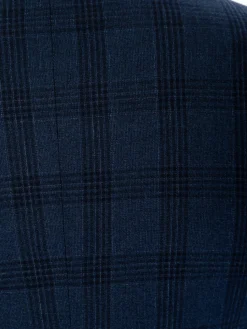 Sartoria Mazara Mens Slim Fit Navy Blue With Burgundy Check 100% Wool Suit With Peak Lapels