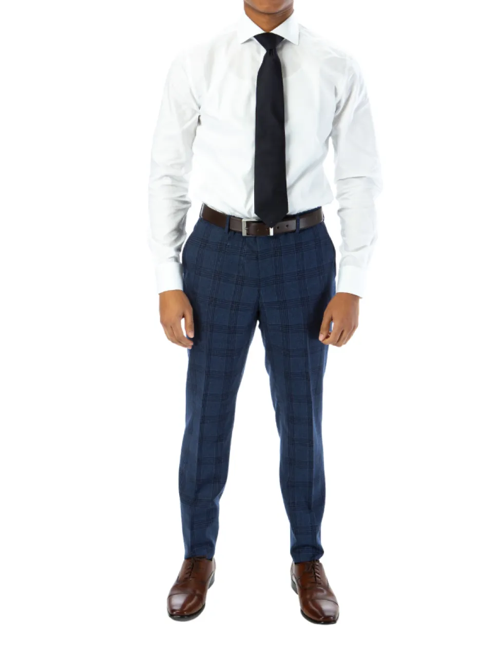 Sartoria Mazara Mens Slim Fit Navy Blue With Burgundy Check 100% Wool Suit With Peak Lapels