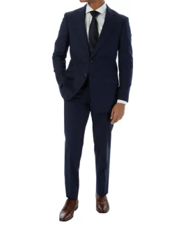 Sartoria Mazara Mens Slim Fit Blue Plaid 100% Wool 2 Piece Suit