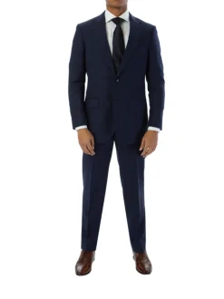 Sartoria Mazara Mens Slim Fit Blue Plaid 100% Wool 2 Piece Suit