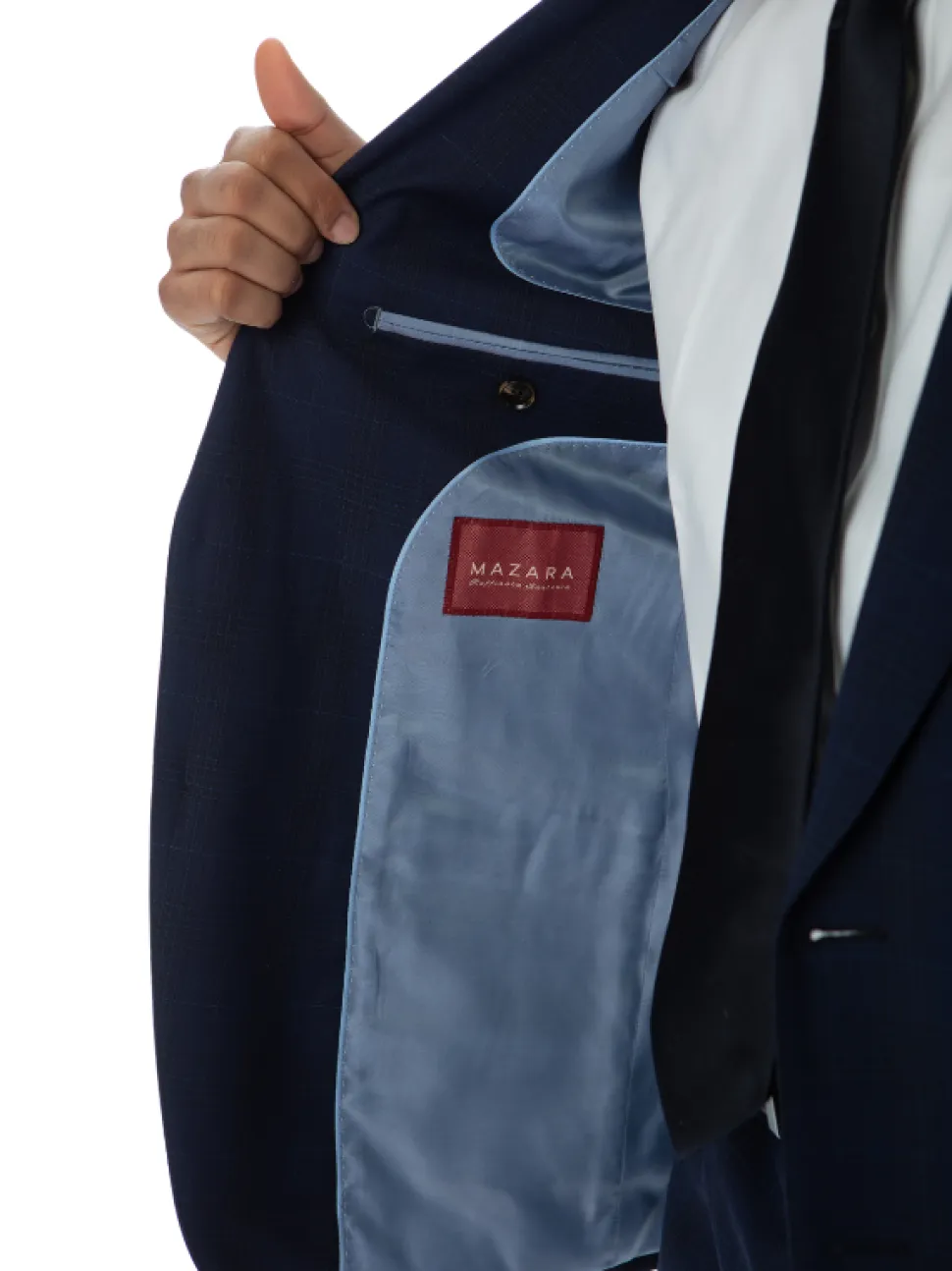 Sartoria Mazara Mens Slim Fit Blue Plaid 100% Wool 2 Piece Suit