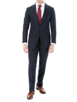Sartoria Mazara Mens Slim Fit Navy Blue & Brown Check 100% Wool 2 Piece Suit