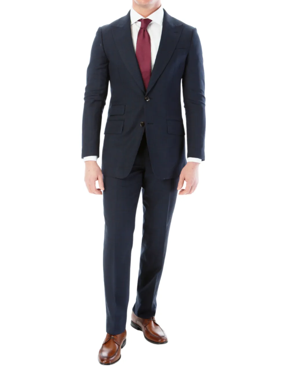 Sartoria Mazara Mens Slim Fit Navy Blue & Brown Check 100% Wool 2 Piece Suit