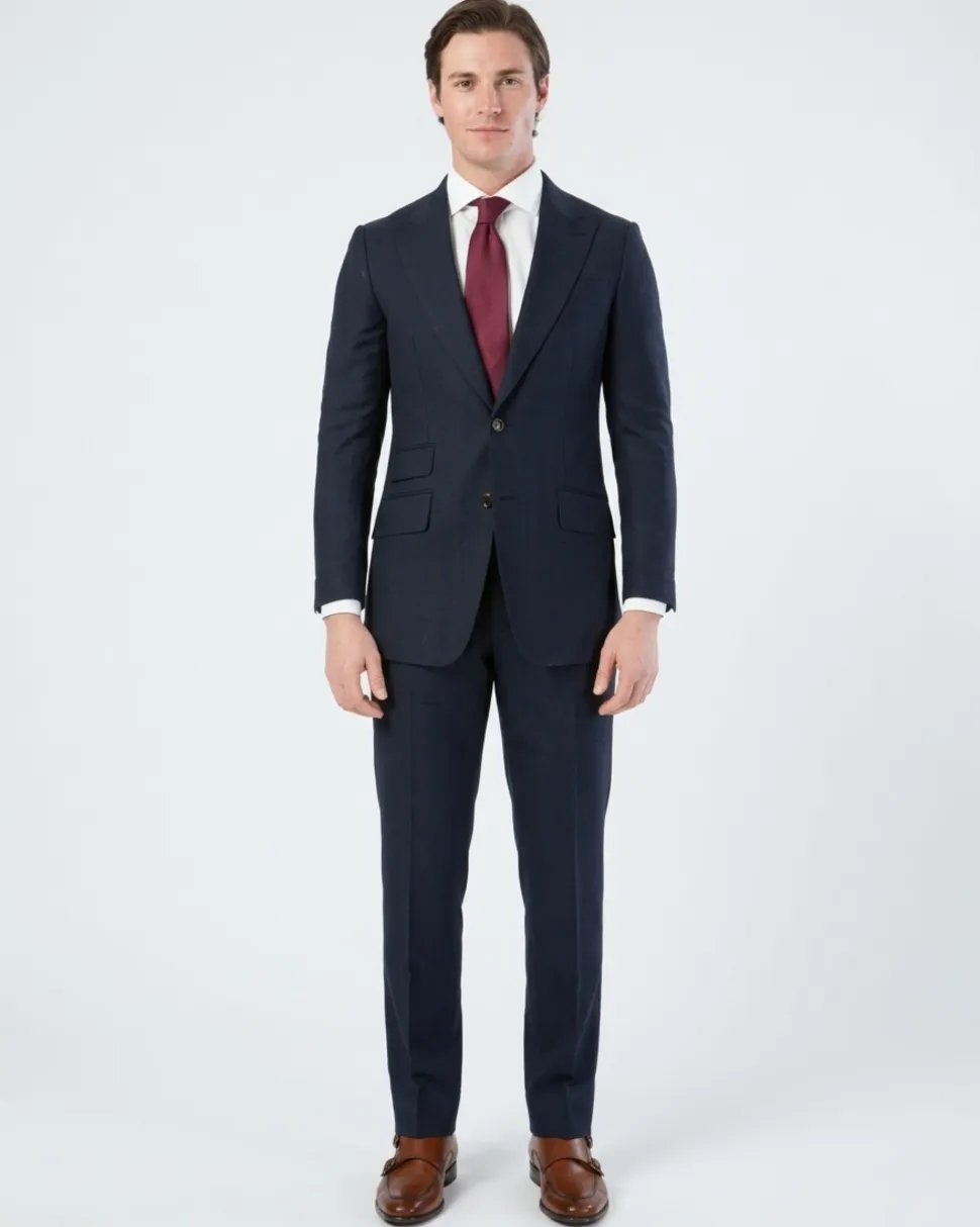 Sartoria Mazara Mens Slim Fit Navy Blue & Brown Check 100% Wool 2 Piece Suit