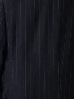 Sartoria Mazara Mens Slim Fit Navy Blue & Gray Pinstriped 100% Wool Suit With Peak Lapels