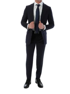 Sartoria Mazara Mens Slim Fit Navy Blue & Gray Pinstriped 100% Wool Suit With Peak Lapels