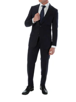 Sartoria Mazara Mens Slim Fit Navy Blue & Gray Pinstriped 100% Wool Suit With Peak Lapels